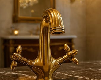 Handmade Moroccan Brass Faucet – Antique Solid Brass Mixer Tap for Bathroom or Kitchen Sink | Rustic Vintage Traditional Moroccan Faucet