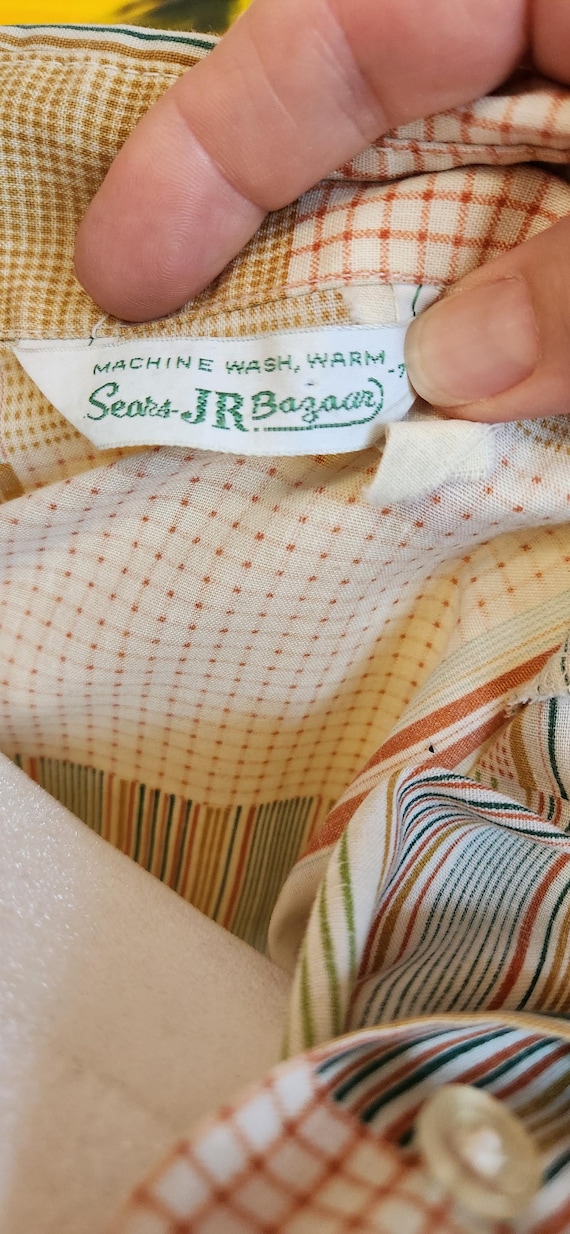 Airplane collar 60s button up patchwork fabric sh… - image 5