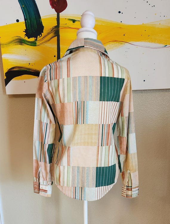 Airplane collar 60s button up patchwork fabric sh… - image 2