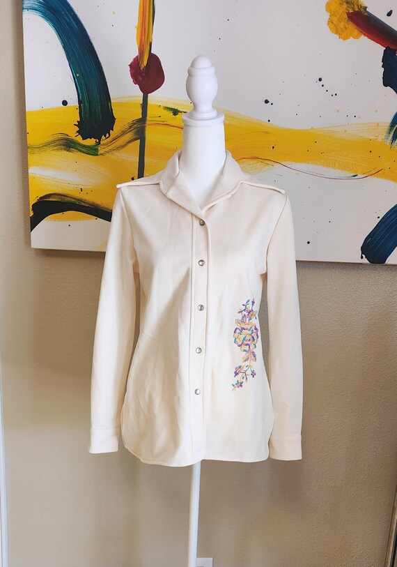 1970s H Bar C Embroidered Western Shacket - Pearl Snap Closure