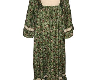 1970s Miss Rita cottage core dress with lace trim and empire waist