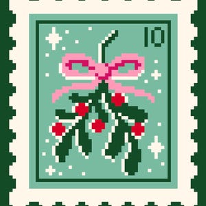 Green Mistletoe Christmas Stamp - Needlepoint Guide Chart
