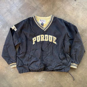 Vintage Champion Purdue Pullover Jacket Black Gold V-Neck Windbreaker NCAA XXL