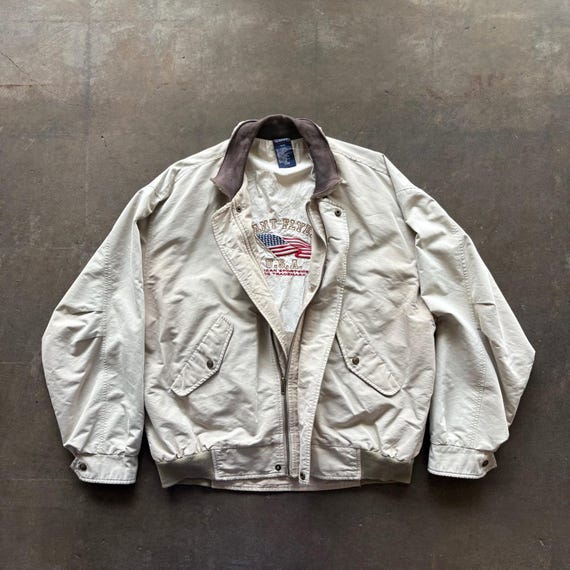 Vintage 90s GANT Flyer USA Embroidered Flag Jacket Suede Collar Mens M