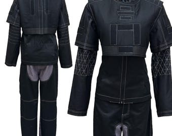 Disfraz de Cosplay de Star Wars Mandalorian personalizado para mujer, color negro, de 3 piezas, con el logotipo de Beskar din djarin