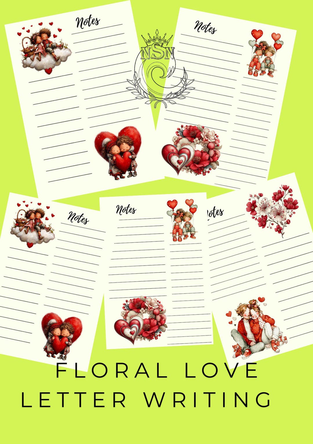 Romantic Paper Notes Floral Love Letter Writing Paper – Romantic Couple Notes (3 A4 PDF ...