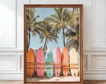 Retro Surfboard Poster Tropical Beach Photography Coastal Wall Decor For Living Room & Gifts