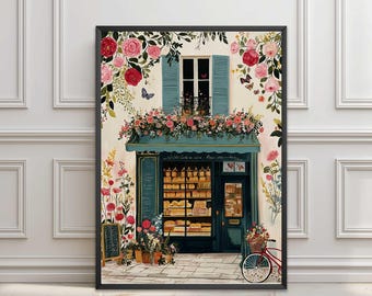 Boulangerie French Bakery Poster, Paris Patisserie Print, Vintage Cafe Kitchen Wall Art A2/A3/11x14