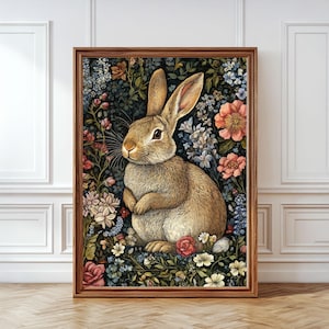 Hare Wall Art Hare Print William Morris Style Poster Vintage Botanical Artwork Rustic Farmhouse Woodland Flowers Cute Animal Lover Gift