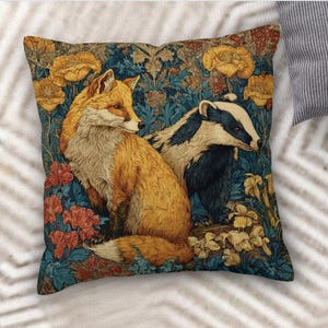 William Morris Pillow Cover, Fox Pillow Cover, Badger Pillow Cover, Farmhouse Pillow,  Botanical Pillow Cases, English Country Home Decor