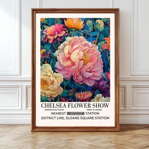 Chelsea Flower Market Print Vintage London Floral Poster Botanical Print English Garden Decor Retro Exhibition Artwork Cottagecore Wall Art