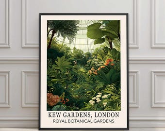 Vintage Kew Gardens Print, London Garden Poster, Green Botanical Wall Art For Living Room A1/A2/A3/A4