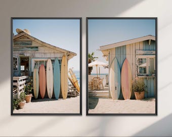 Set of 2 Surf Posters, Surfer Print, Vintage Surf Board Posters Coastal Wall Art Beach Poster