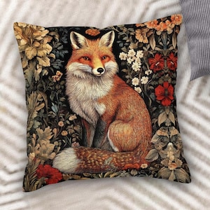 Fox Pillow Cover, William Morris Pillow Covers, Farmhouse Pillow Cover, Animal Scatter Cushion Woodland Pillow Cases, Decorative Cushions