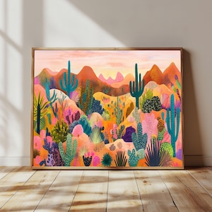 Mexican Desert Art Print, Cactus Poster Print, Wall Decor, Vintage Country Floral, Trendy Western Desert Print Vintage Cactus Poster