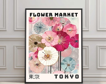 Japanese Flower Print, Sakura Floral Prints, Tokyo Flower Market Poster, Oriental Wall Decor