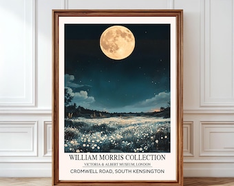 Impressions de lune William Morris, art mural prairie au clair de lune, affiche ciel nocturne au clair de lune