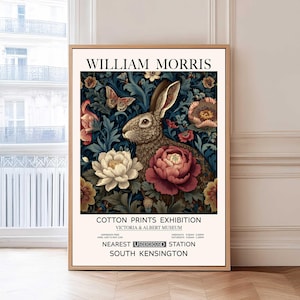 William Morris Print, Rabbit Print, Vintage Floral Poster, Botanical Print, Rabbit Wall Art, Country Side Wall Art, Woodland Animal Wall Art
