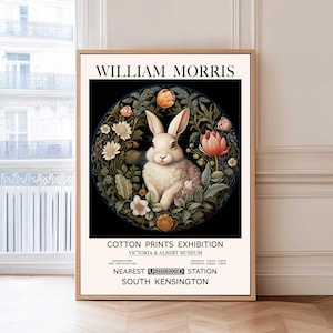William Morris Print , Rabbit Art Print, Hare Wall Art, William Morris Poster, Floral Print, Botanical Art, Nature Lover Gift, Textile Art