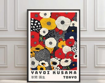 Yayoi Kusama Poster, Japanese Botanical Floral Print, Japanese Wall Art Exhibition Poster, Japan Retro Art, A2 Large Print