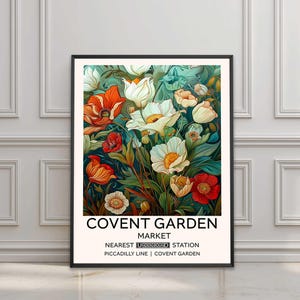 Flower Market Print, London Print, Vintage Floral Wall Art, Covent Garden Prints, Retro Floral Wall Art, William Morris Print, Garden Prints