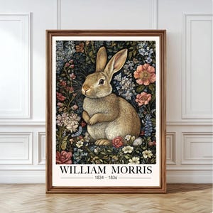 William Morris Print Hare Bunny Rabbit Print Vintage Botanical Artwork Rustic Farmhouse Woodland Flowers Cute Animal Lover Gift