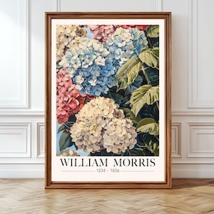 Hydrangea Wall Art, William Morris Print, Vintage Floral Print, Cottagecore Decor, Botanical Print,  Grandmillenial Wall Art