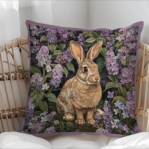 William Morris Rabbit Bunny Throw Pillow Cover Decorative Accent Pillow Floral Print  Cushion Cover Country Decor Pillow Housewarming Gift