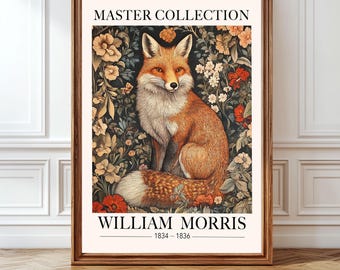 Woodland Fox Wall Art Vintage Cottagecore Poster for Living Room William Morris Style Arts and Crafts Decor