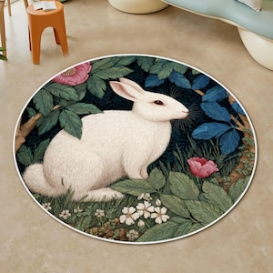 William Morris Rabbit Round Rug Floral Soft Non Slip Throw Rug Decorative Accent Area Rug Botanical Rug Cottagecore Nursery Home Decor