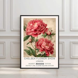 Flower Market Print, Pink Peony Wall Art, Chelsea Flower Show, London Print, Floral Print, London Flower Market Print, Vintage Flower Print