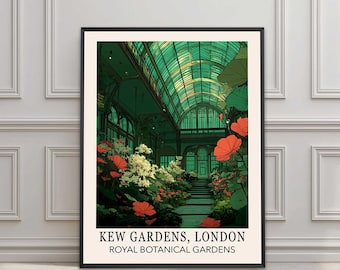 London Kew Gardens Print, Green Botanical Wall Art, Vintage London Gardens Wall Art