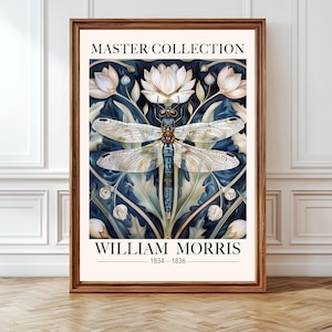 William Morris Dragonfly Print, Vintage Dradonfly decor, Botanical Nature Decor, Art Nouveau Wall Art