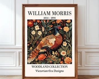 William Morris Woodland Bird Print Colourful Pheasant Wall Art Botanical Floral Artwork Country Cottage Decor