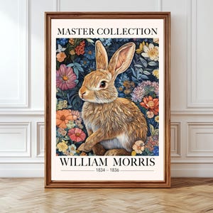 William Morris Print Rabbit Print Vintage Floral Wall Art Cottagecore Animal Poster  Bunny Art Print Botanical William Morris Home Decor