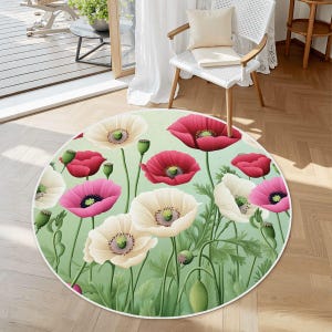 Floral Rug Non Slip Throw Rug William Morris Round Rug Pink Mint Green Decorative Accent Area Rug Botanical Rug Cottagecore Home Decor