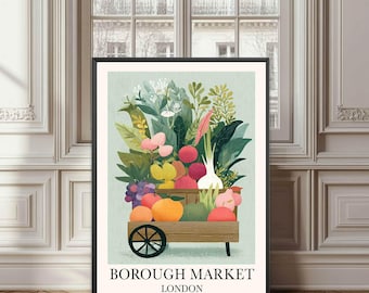 Póster del Borough Market de Londres, arte mural abstracto del mercado agrícola, impresión para decoración de cocina