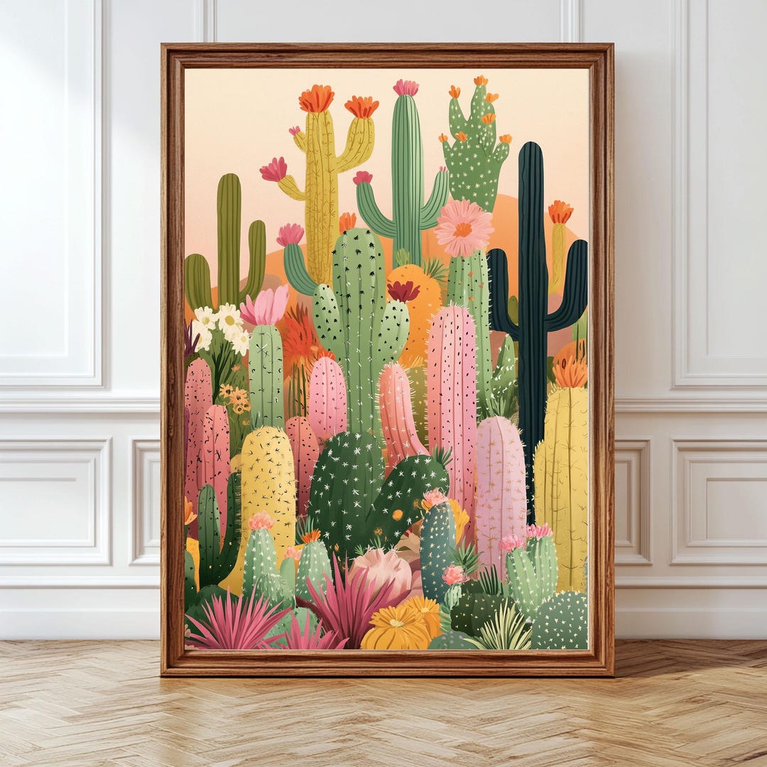 Cactus Print Vibrant Retro Desert Wall Art Boho Wall Art Western Desert ...