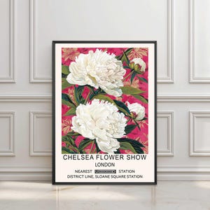 Flower Market Print, White Peony Wall Art, Chelsea Flower Show, London Print, Floral Print, London Flower Market Print, Vintage Flower Print