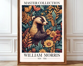 William Morris Badger Wall Art Woodland Style Arts and Crafts Nature Print for Living Room