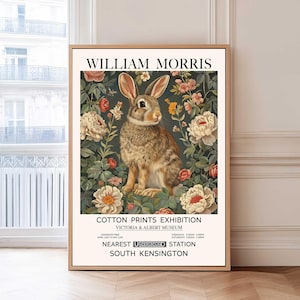 William Morris Print, Rabbit Print, Floral Poster, Botanical Print, Rabbit Wall Art, Hare Print, Woodland Animal Wall Art, Nature lover Gift