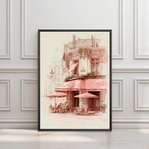 French Cafe Pink Watercolour Romantic Print Gift Paris Cityscape Print French Kitchen Print French Wall Art Paris Travel Print French Art