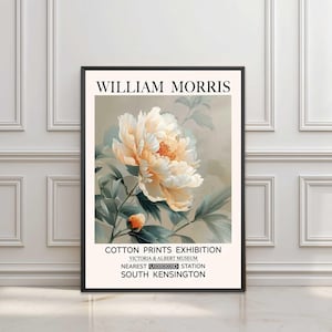 William Morris Print, Peony Flowers Vintage Floral Print, William Morris Exhibition Print, Art NouveauWall Art, White Flowers Print