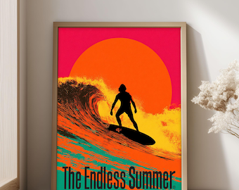 Poster di Endless Summer Surf, poster di un film di surf con licenza ufficiale, stampa artistica di un surfista californiano di metà secolo, arte murale della cultura del surf retrò