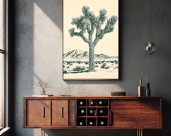 Southwestern Joshua Tree Print, Linocut Desert Landscape Wall Art, Minimalist Tree Poster