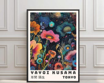 Yayoi Kusama Poster, Japanesel Floral Print, Japanese Wall Art Exhibition Poster, Japan Retro Art, A2 Large Print