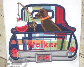 Fishing Dog Truck applique