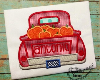 Truck with Pumpkin Applique Embroidery Design