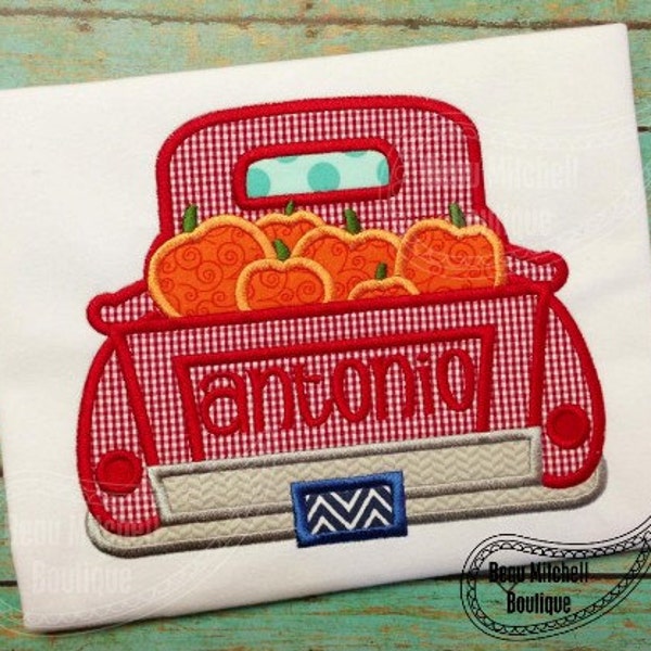 Truck with Pumpkin Applique Embroidery Design