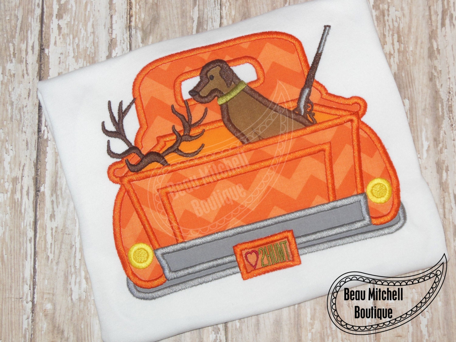 Hunting truck applique embroidery design
